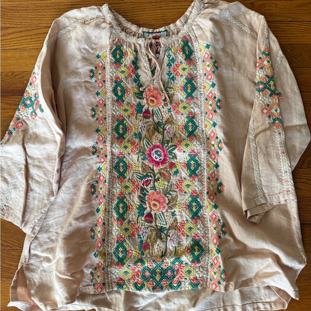 Johnny Was Embroidered Floral Peasant Blouse